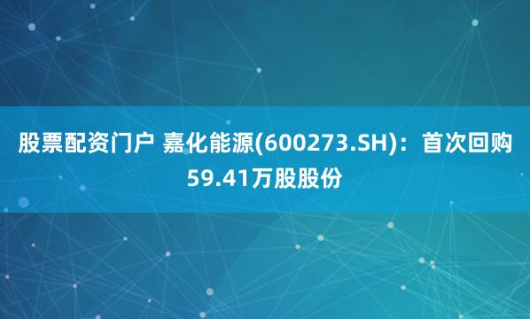 股票配资门户 嘉化能源(600273.SH)：首次回购59.41万股股份